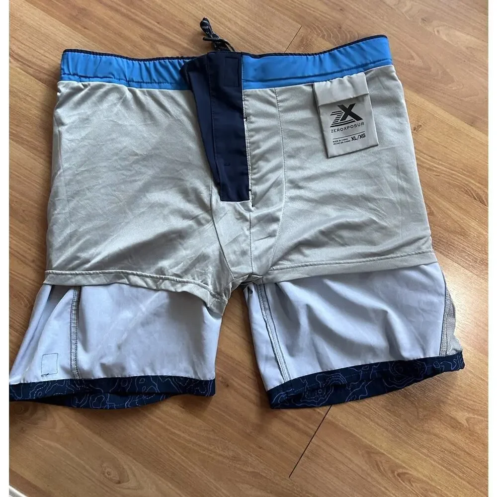 ZeroXposur Men's Blue Topographic Map Print Swim Trunks Shorts Size XL UPF 50+